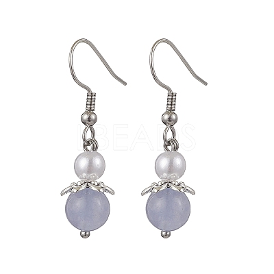 Natural Aquamarine Round Dangle Earrings EJEW-JE06413-01-1
