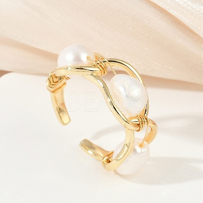 Brass Pearls Open Cuff Rings for Women KK-D301-04G-1