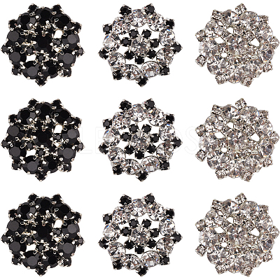 12Pcs 3 Colors 1-Hole Alloy Rhinestone Shank Buttons BUTT-GF0003-64-1