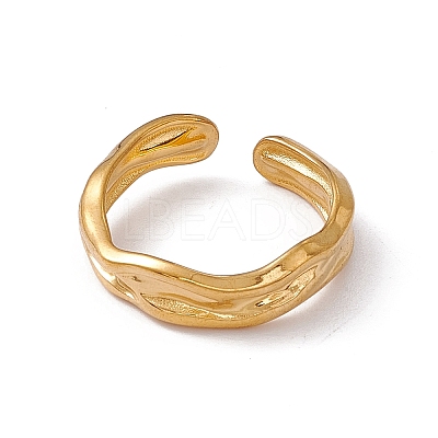 Ion Plating(IP) 304 Stainless Steel Twist Wave Open Cuff Ring for Women RJEW-C045-23G-1