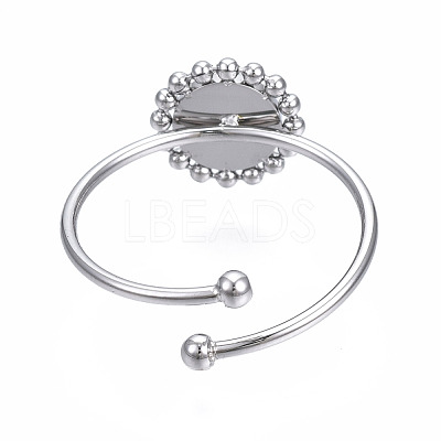 Non-Tarnish 304 Stainless Steel Open Cuff Finger Ring Cabochon Settings STAS-T060-13P-1