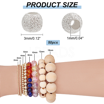 50Pcs Round 925 Sterling Silver Textured Beads STER-PH0001-66-1
