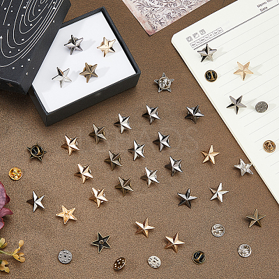 100Pcs 4 Colors Alloy Star Lapel Pin Back Brooch JEWB-FH0003-01-1