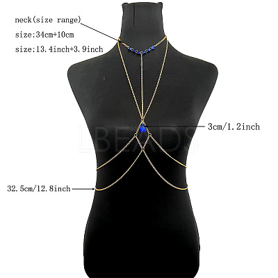 Alloy & Iron Tassel Sexy Body Chains with Blue Acrylic Teardrop Beads for Women WG92352-01-1
