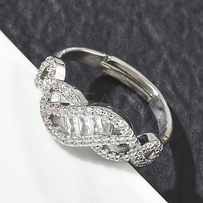 Adjustable Brass & Clear Cubic Zirconia Finger Rings with Interwoven Design CU-CBA7E55-06P-1