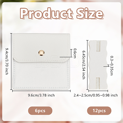 6Pcs Square PU Leather Jewelry Storage Bags with Iron Button ABAG-OC0001-18B-1