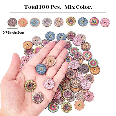 100Pcs 2-Hole Poplar Board Buttons BUTT-CY0001-14-1