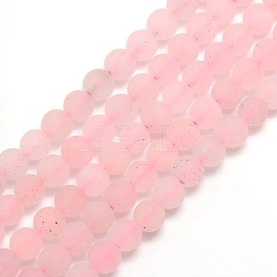 Frosted Natural Rose Quartz Round Bead Strands G-M064-4mm-09-1