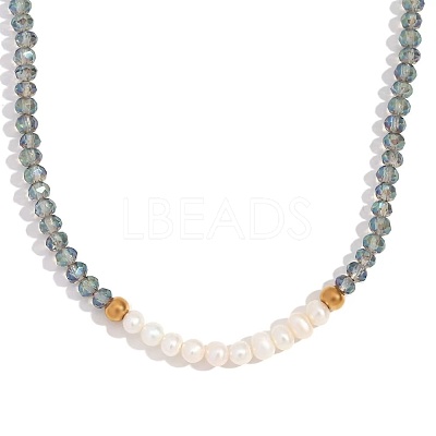 Fashion European Style Pearl Pendant Necklace for Women Handcrafted Stainless Steel Freshwater Pearl Deep Cut Crystal AX4759-5-1