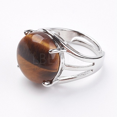 Adjustable Natural Tiger Eye Finger Rings X-RJEW-F075-01A-1