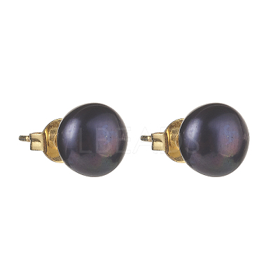 Natural Pearl Rondelle Stud Earrings EJEW-JE04585-1