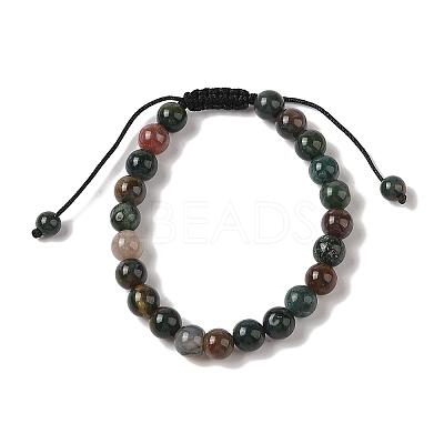 8mm Round Natural Indian Agate  Braided Bead Bracelets BJEW-C067-01B-27-1