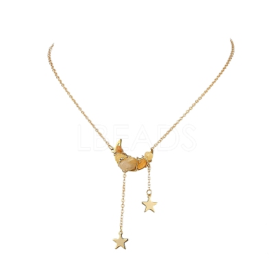Natural Topaz Jade Chip Beads Moon Pendant Brass Cable Chain Necklaces for Women NJEW-TA00257-02-1