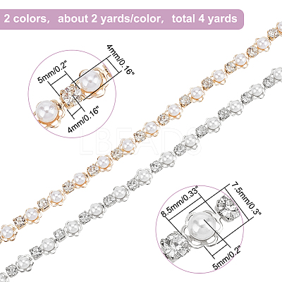 4 Yard 2 Style Rhinestones Cup Chains with ABS Plastic Pearl Beaded LCHA-NB0001-01-1