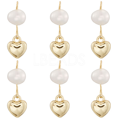 6Pcs Brass & Natural Pearl Heart Pendants KK-BBC0019-31-1