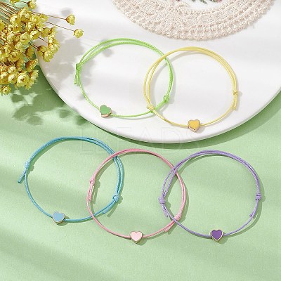 Alloy Enamel Heart Braided Bead Bracelet BJEW-JB09737-06-1