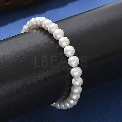 Shell Pearl Beaded Slider Bracelet with Brass Snake Chain BJEW-B066-01B-01-1