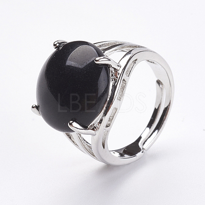 Adjustable Natural Dyed & Heated Black Agate Finger Rings RJEW-F075-01M-1