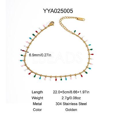 Elegant 304 Stainless Steel Colorful Enamel Teardrop Charm Anklets HM7489-3-1