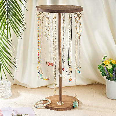 Round Wood Jewelry Necklace Display Organizer Hanging Tower Rack NDIS-TAC0001-01B-1