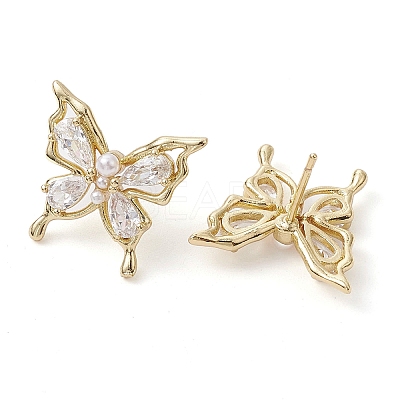 Butterfly Brass Stud Earrings EJEW-M245-07G-1