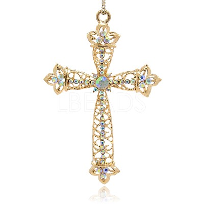 Shining Golden Plated Alloy Rhinestone Cross Big Pendants Necklace Charms RB-J206-28G-1