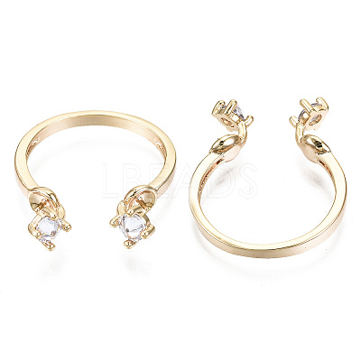 Brass Micro Clear Cubic Zirconia Cuff Finger Rings Setting KK-T056-51G-NF-1