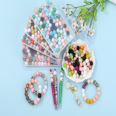 89Pcs Colorful Pattern Printed Silicone Beads Sets SIL-SZ0002-54B-1