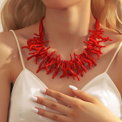 Resin Coral Shaped Beaded Bib Necklaces for Women FS-WG3D4DE-02-1