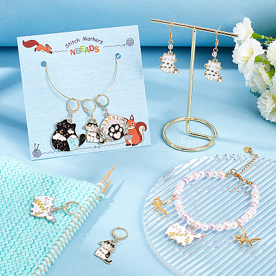 Cat & Paw Print Alloy Enamel Pendant Stitch Markers HJEW-AB00352-1