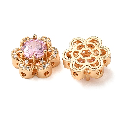 Brass Micro Pave Pink Cubic Zirconia Beads CU-CBAEC99-32G-02-1