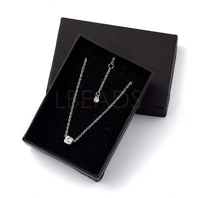 Cube Micro Pave Cubic Zirconia Pendant Necklaces & Bracelets Sets SJEW-JS01116-01-1