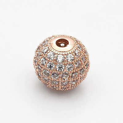 CZ Brass Micro Pave Grade AAA Clear Color Cubic Zirconia Round Beads KK-O065-10mm-05-NR-1