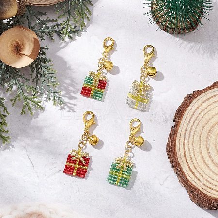 4Pcs Christmas Gift Handmade Glass Seed Beads Pendant Decoraitons HJEW-MZ00350-1