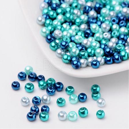 Carribean Blue Mix Pearlized Glass Pearl Beads HY-X006-4mm-03-1