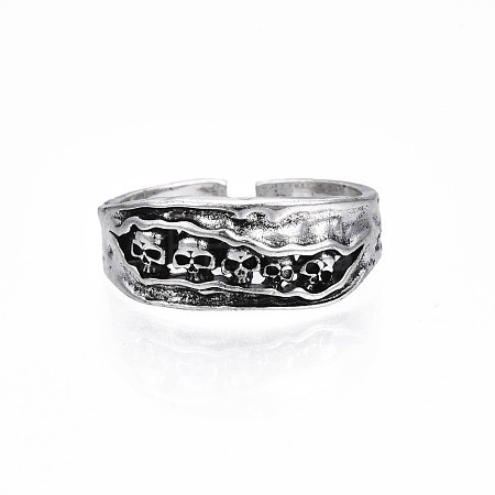 Halloween Alloy Skull Open Cuff Ring for Men Women RJEW-T009-37AS-1