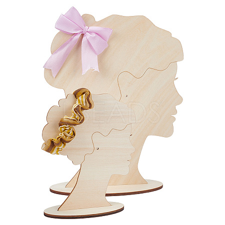 2 Sizes Hair Bun Girl Wooden Head Child Silhouette Stands ODIS-WH0030-15B-1