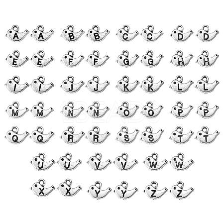 52 Pieces Bird with Letter A~Z Charm Pendant Bird Alloy Charm for DIY Necklace Bracelet Earring Bangles Jewelry Making Crafts Accessories JX145A-1
