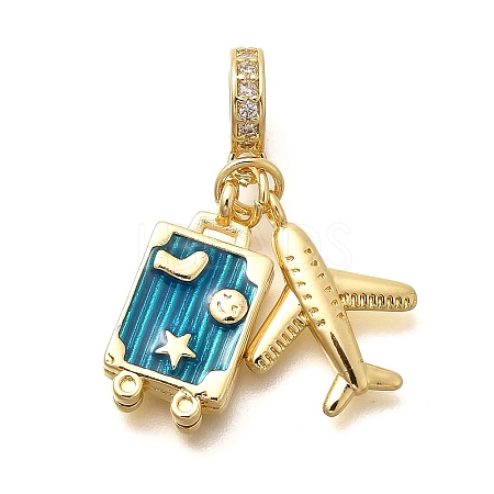Brass Enamel Airplane & Luggage European Dangle Charms KK-M309-22G-1