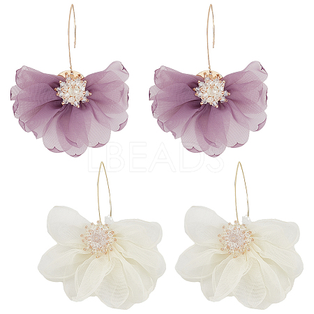 2 Pairs 2 Colors Lace Flower with Crystal Rhinestone Dangle Earrings EJEW-AN0001-20-1