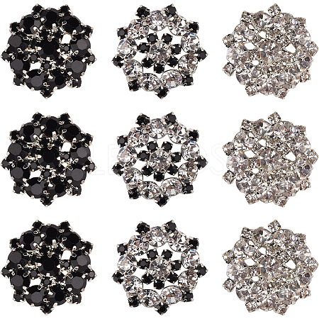 12Pcs 3 Colors 1-Hole Alloy Rhinestone Shank Buttons BUTT-GF0003-64-1