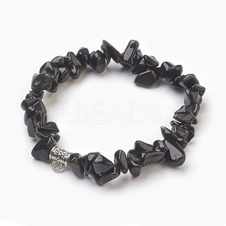 Natural Obsidian Beads Stretch Bracelets BJEW-JB03860-07-1
