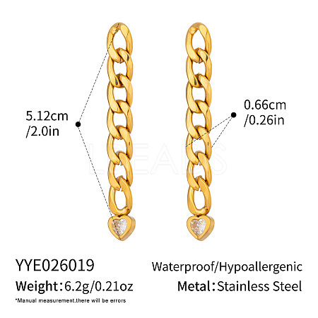 304 Stainless Steel Pave Cubic Zirconia Curb Chains Stud Earrings for Women FE1813-2-1