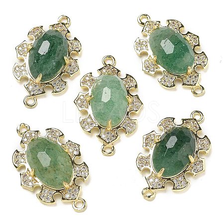 Natural Green Strawberry Quartz Faceted Oval Connector Charms G-G181-06G-02-1
