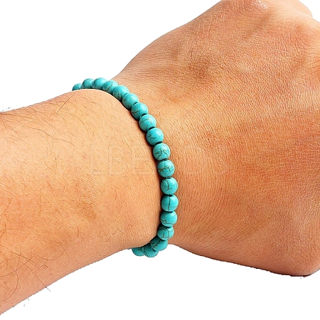 Natural Turquoise Beaded Stretch Bracelets for Men Women PW-WG83054-07-1