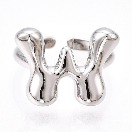 Brass Letter Open Cuff Rings for Women RJEW-G313-01W-P-1