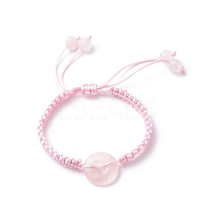 Natural Rose Quartz Pi Disc Braided Bead Bracelet BJEW-JB08793-1