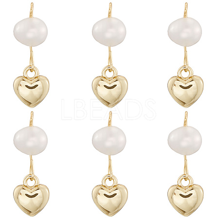 6Pcs Brass & Natural Pearl Heart Pendants KK-BBC0019-31-1