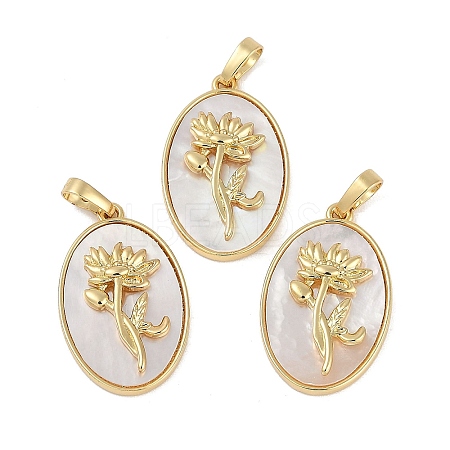 Rack Plating Brass Pave Shell Oval Pendants KK-U032-92G-04-1