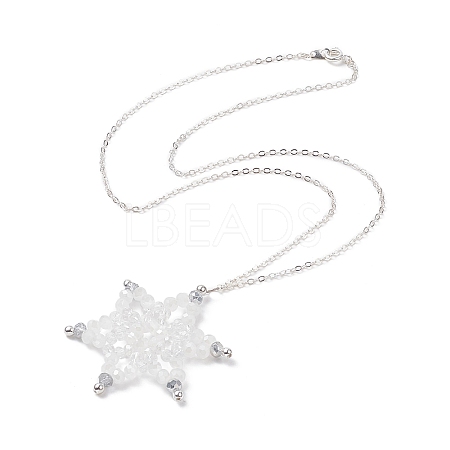 Synthetic Hematite & Glass Beaded Snowflake Pendant Necklace NJEW-JN04272-1